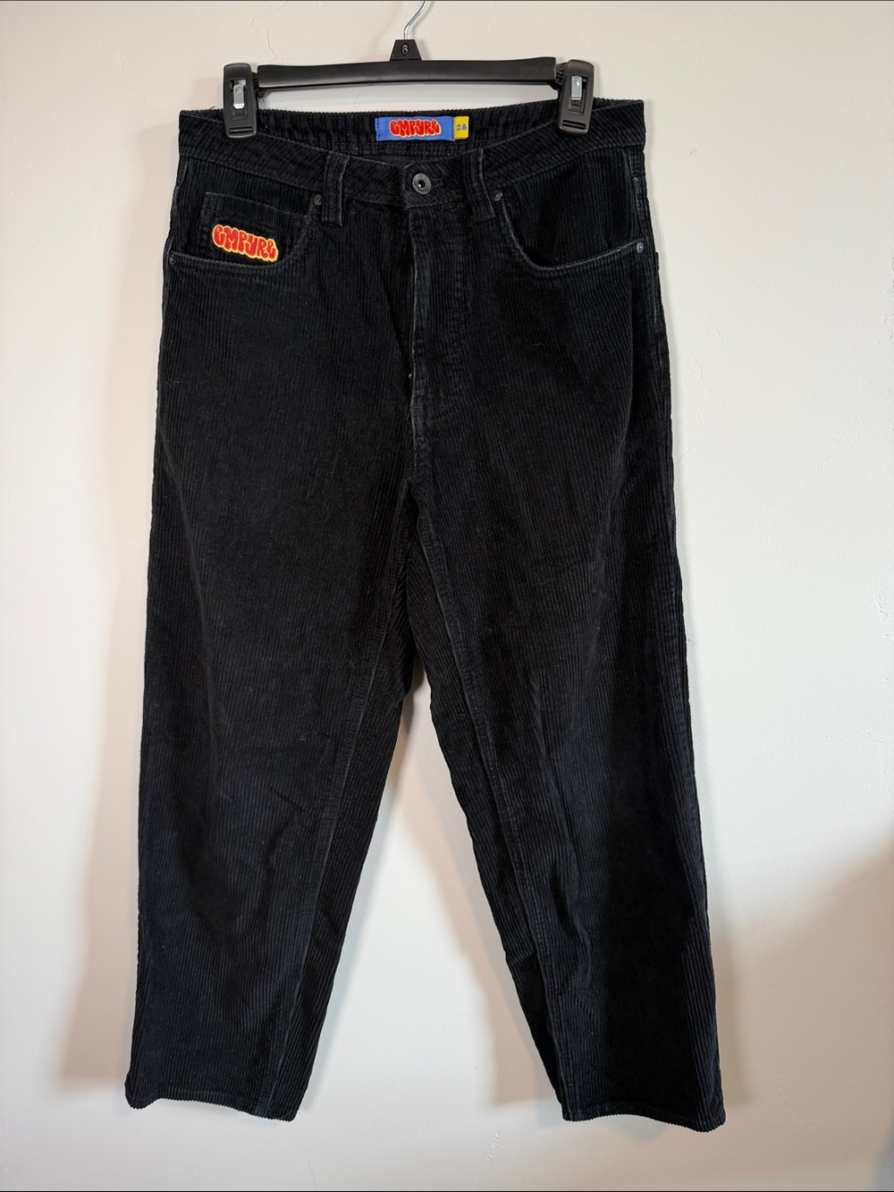 Empyre Black Corduroy Relaxed Jeans with Orange Patch
